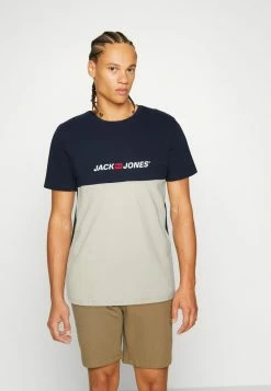 Jack & Jones JORCORP BLOCKS TEE CREW NECK - Print T-shirt - Navy Blazer