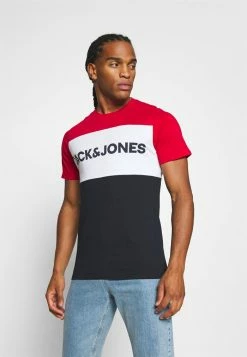 Jack & Jones JJELOGO BLOCKING TEE - Print T-shirt - Tango Red