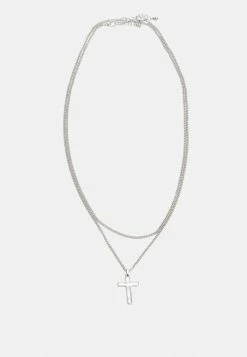 Jack & Jones JACCROSS AND CHAIN NECKLACE 2 PACK - Necklace - Silver Coloured