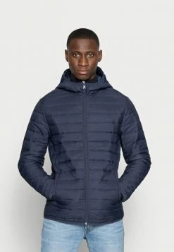 Jack & Jones JORBRINK PUFFER HOOD - Summer Jacket - Navy Blazer