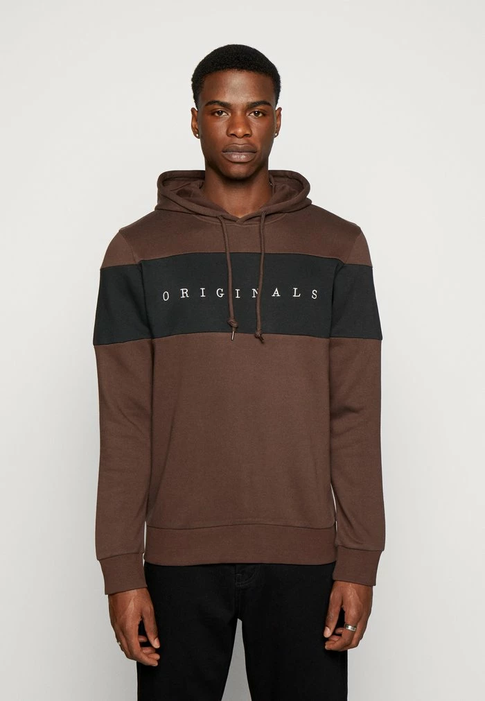 Jack & Jones JORCOPENHAGEN PANEL HOOD - Sweatshirt - Seal Brown/cloud 1 Jack & Jones JORCOPENHAGEN PANEL HOOD - Sweatshirt - Seal Brown/cloud