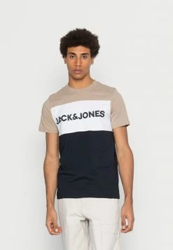 Jack & Jones JJELOGO BLOCKING TEE - Print T-shirt - Crockery