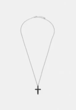 Jack & Jones JACCROSS PENDANT NECKLACE - Necklace - Silver-coloured/black