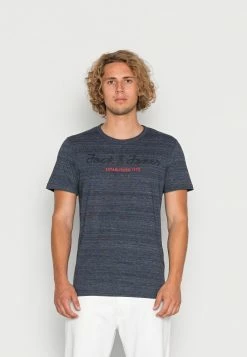 Jack & Jones JCOBERG UPSCALED TEE CREW NECK - Print T-shirt - Navy Blazer Melange
