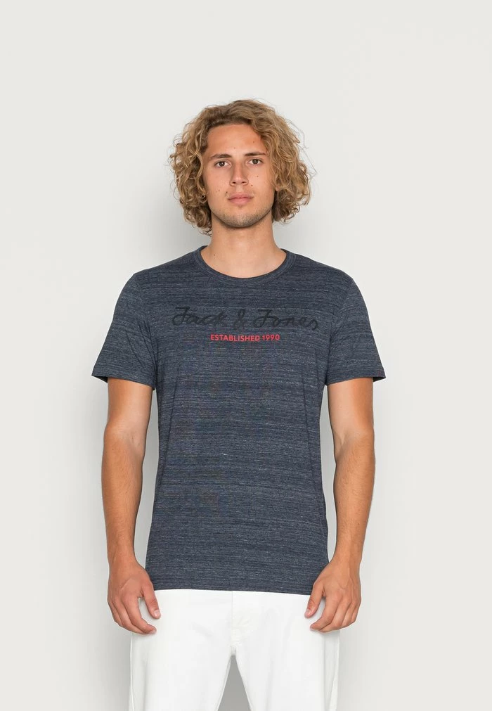 Jack & Jones JCOBERG UPSCALED TEE CREW NECK - Print T-shirt - Navy Blazer Melange 1 Jack & Jones JCOBERG UPSCALED TEE CREW NECK - Print T-shirt - Navy Blazer Melange