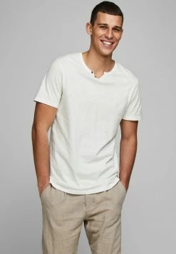 Jack & Jones JJESPLIT NECK TEE - Basic T-shirt - Cloud Dancer