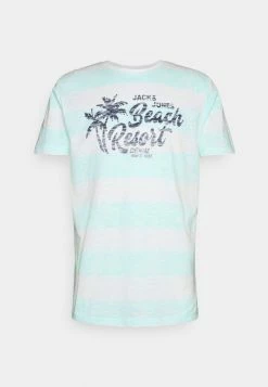 Jack & Jones JJRESORT TEE CREW NECK - Print T-shirt - Bleached Aqua