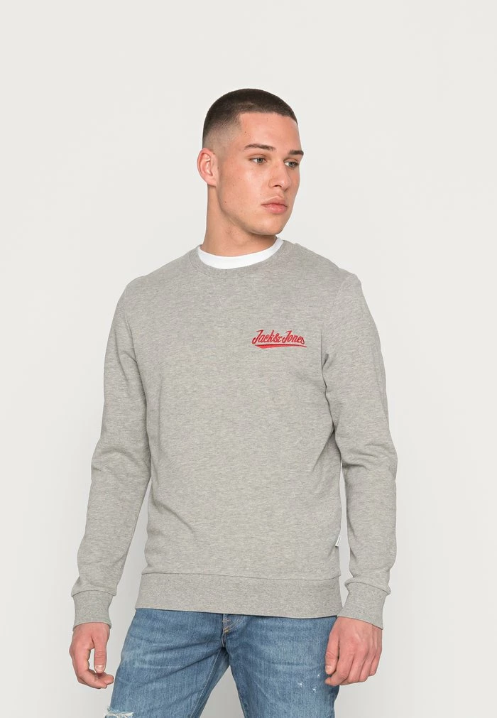 Jack & Jones JJSTRUCTURE EMBROIDERY CREW NECK - Sweatshirt - Light Grey Melange 1 Jack & Jones JJSTRUCTURE EMBROIDERY CREW NECK - Sweatshirt - Light Grey Melange
